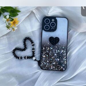 Heart decor phone case with lanyard iPhone 12pro max